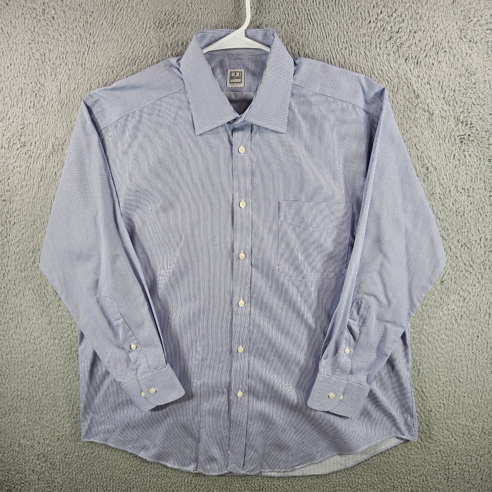IKE BEHAR Mens Blue Stripe Dress Shirt Size‎ 17 32/33 Long Sleeve Button Down
